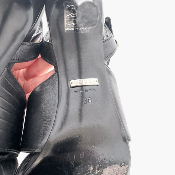 Gucci Betsey 105 Criss-Cross Strap Sandals EU 38 US 8 Black Leather High Heel - Picture 11 of 16